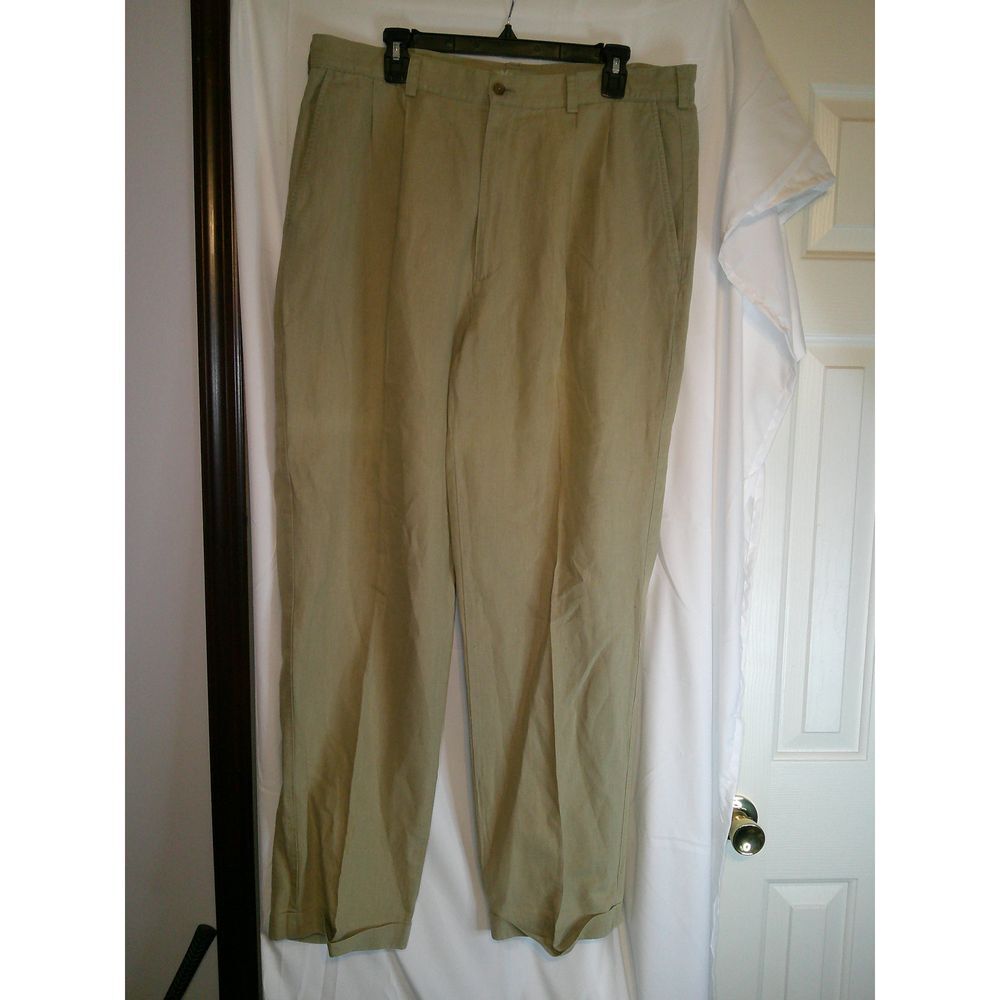 Cubavera‎ Linen-Cotton Blend Khaki Chinos Casual Business Dress Pants 36/32